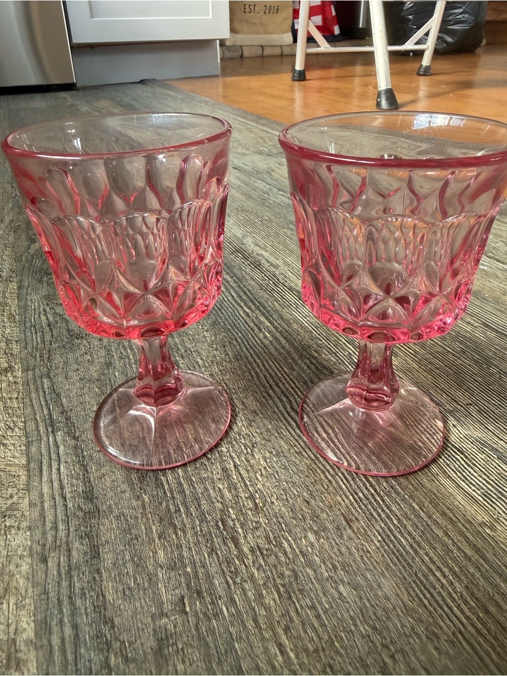 Set of 2 vintage Noritake perspective pink pressed glass water or wine glasses